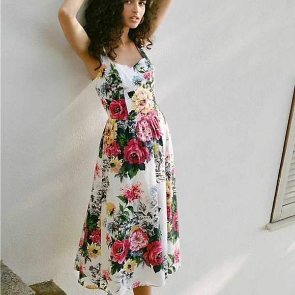 ANTHROPOLOGIE AMELIA FLORAL PRINT MIDI DRESS